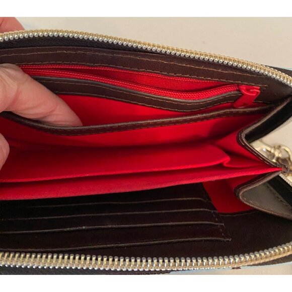 Dooney & Bourke Chevron Wristlet Wallet Brown & Blue Leather Red Interior - Picture 6 of 8